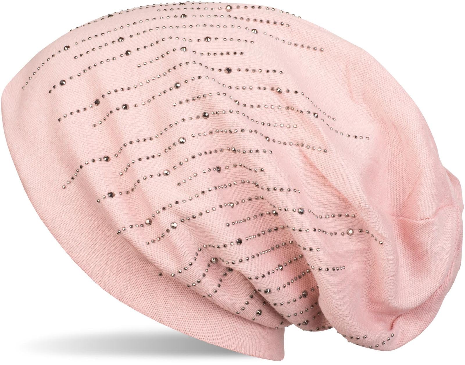 styleBREAKER Damen Beanie Strass Streifen Mütze bis 58cm | Viskose Stoff. elastisches Material. Bundweite 24cm. Höhe 28cm. weiche Haptik. Einheitsgröße. Glitzer Besatz.