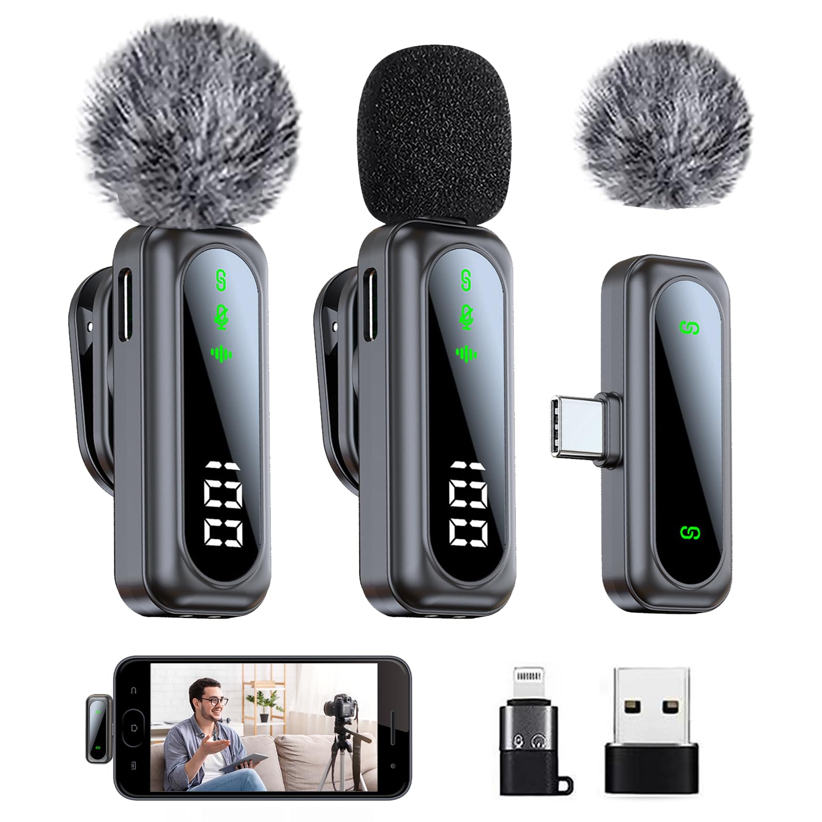 SUNOYA Mikrofon do telefonu, bezprzewodowy mikrofon krawatowy z funkcją redukcji szumów, mini bezprzewodowy mikrofon lavalier Bluetooth, mini mikrofon do live-streamingu, vloggingu, YouTube i wywiadów
