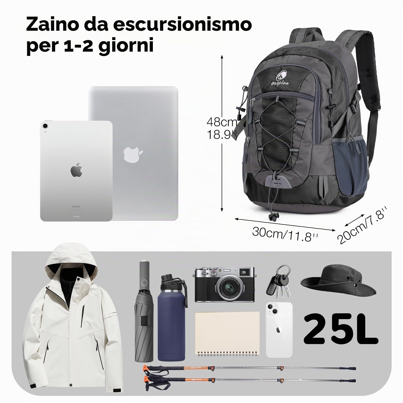 Zaino da escursionismo da donna, 25 l, zaino da viaggio, impermeabile, per campeggio, escursionismo, alpinismo