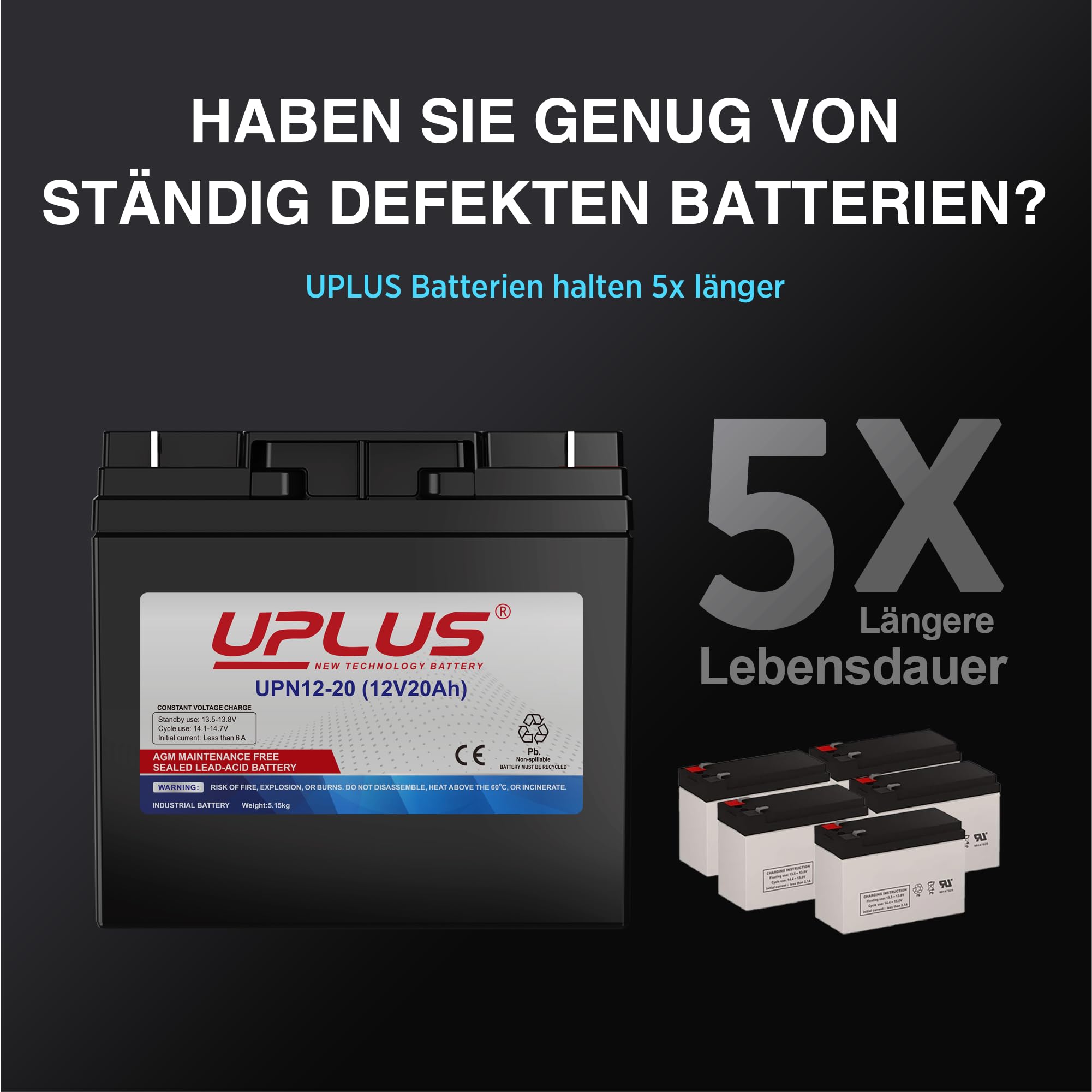 UPLUS UPN12-20 12V 20Ah AGM Batterie, wartungsfrei VRLA Akku
