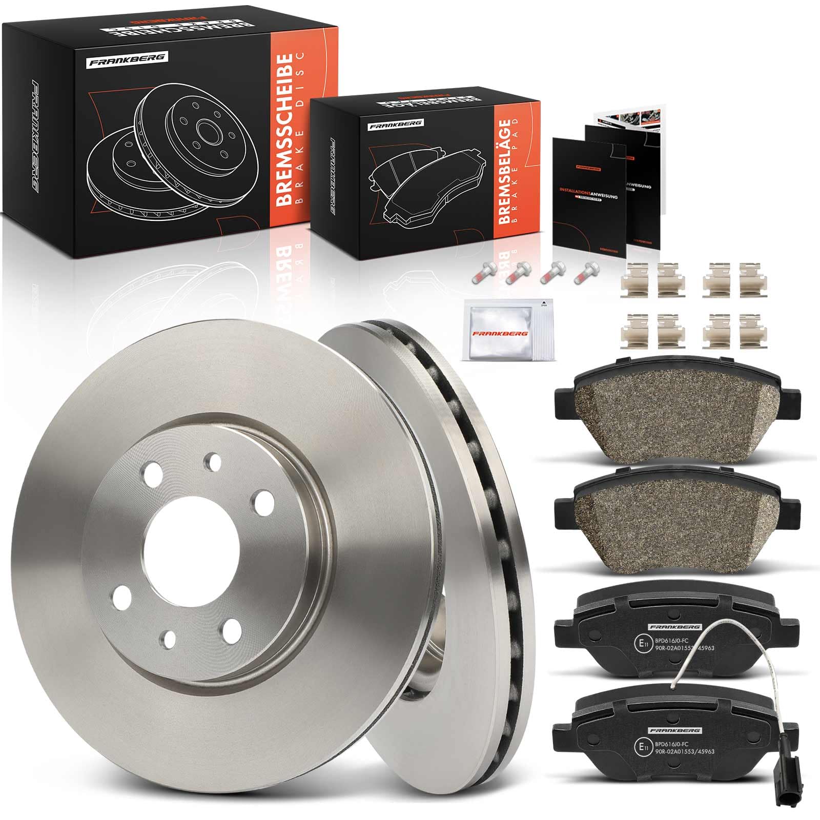 Frankberg Set freni incl. 2x Dischi Freno + 4x Pastiglie dei Freni Anteriore Compatibile con Idea 350 Cono 955 Bravo II 198 Qubo 225 Stilo 192 Replace# 46401356,46831041