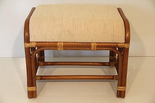 Miniatura 7 de Lounge Set de 2: Silla mecedora giratoria Java de mimbre de ratán natural hecha a mano y otomana Krit con cojín crema, coñac