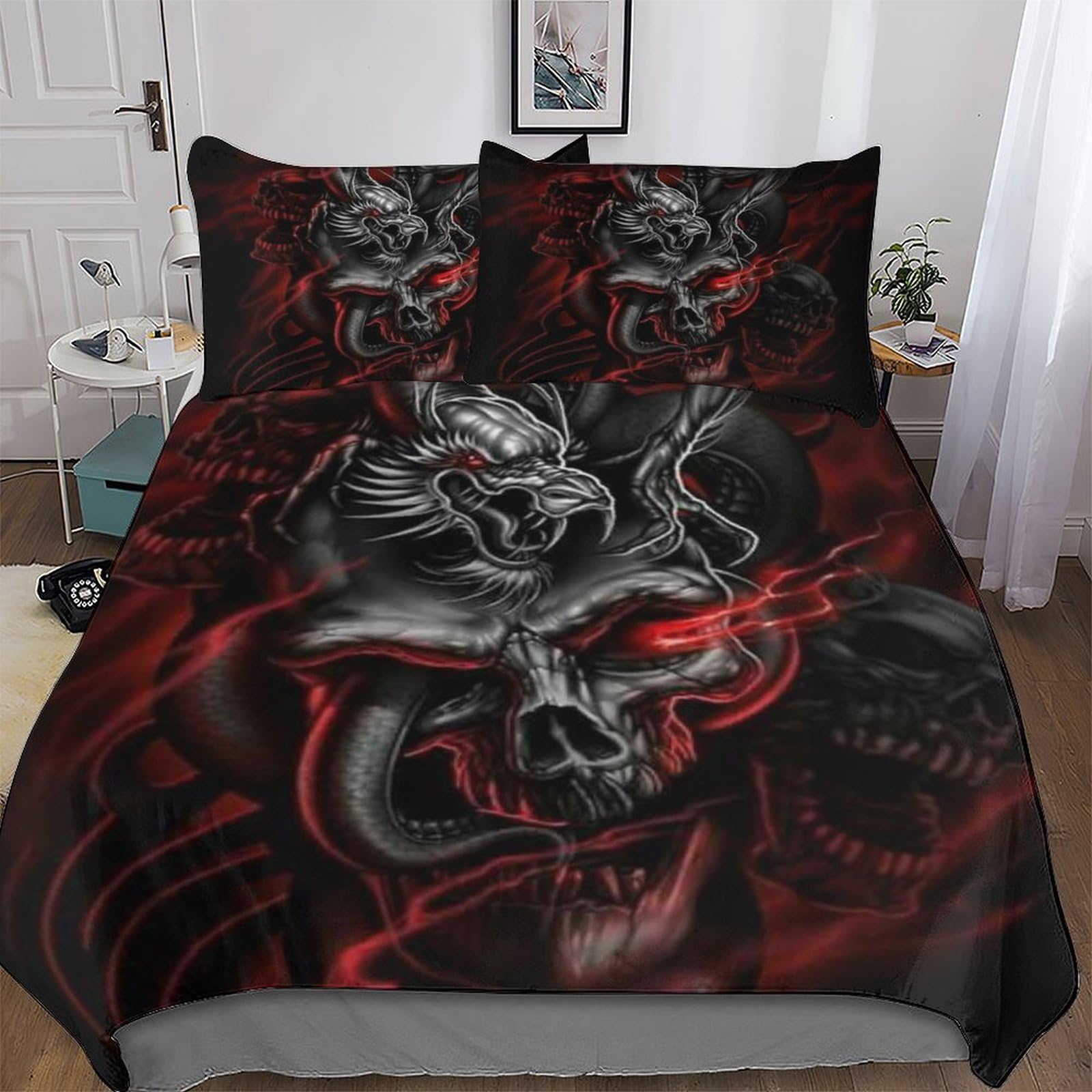 Pazzk Girls Gothic, Skeleton-11 Gothic, Skeleton Bedding Set For Boys Adults Comforter Cover Soft Duvet Cover Room Decor Bedspread Cover 2 Pcs Set Hypoallergenic Microfiber Poly Cotton Quilt Cover Single (135X200cm)