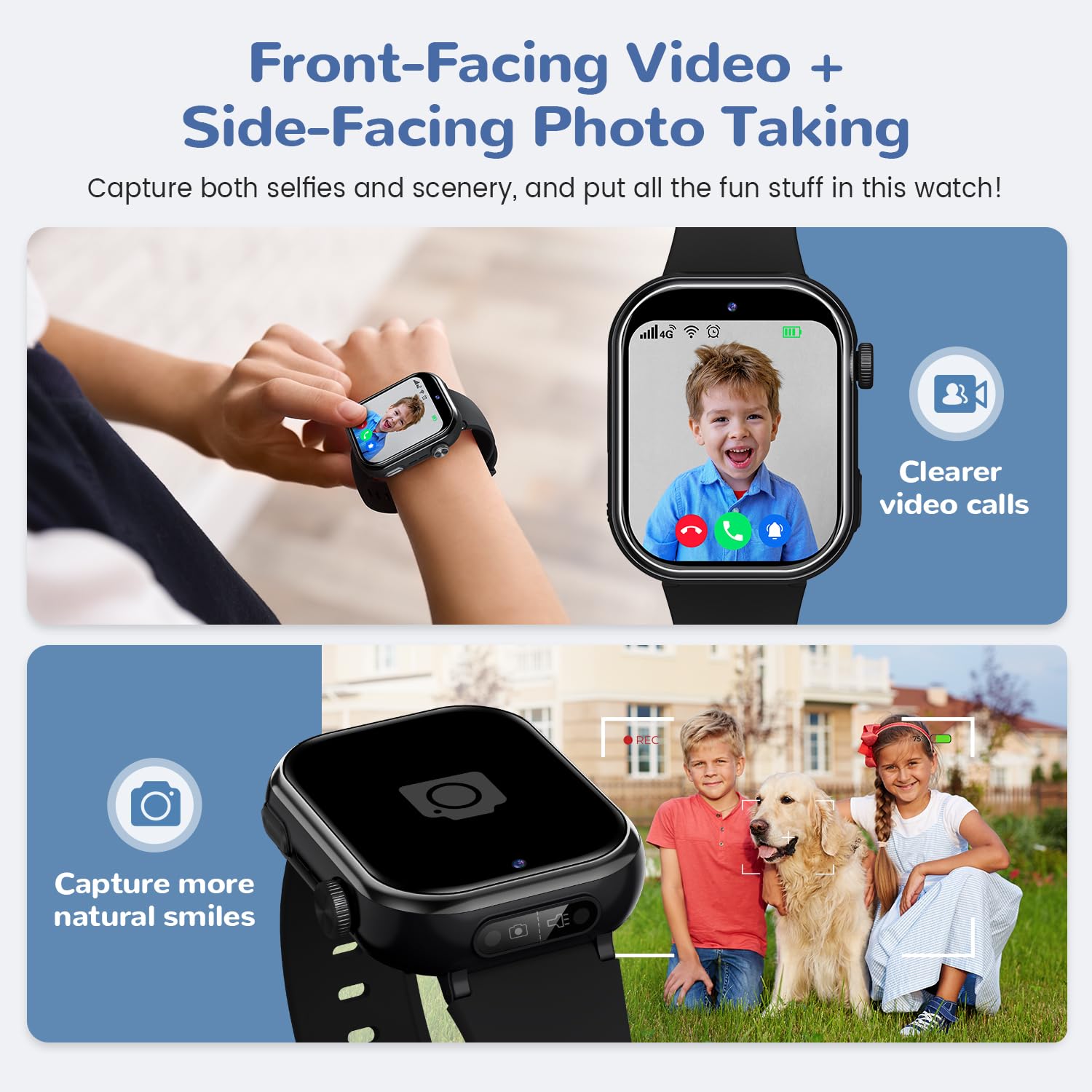 AIMIUVEI 4G Smartwatch Bambini, 1,83''HD Orologio Smartwatch Bambini con GPS e Chiamate, Batteria da 800 mAh, Videochiamate, Chat Vocale, WiFi/LBS/SOS/SMS, modalità Classe, Contapassi, Sveglia (Nero)