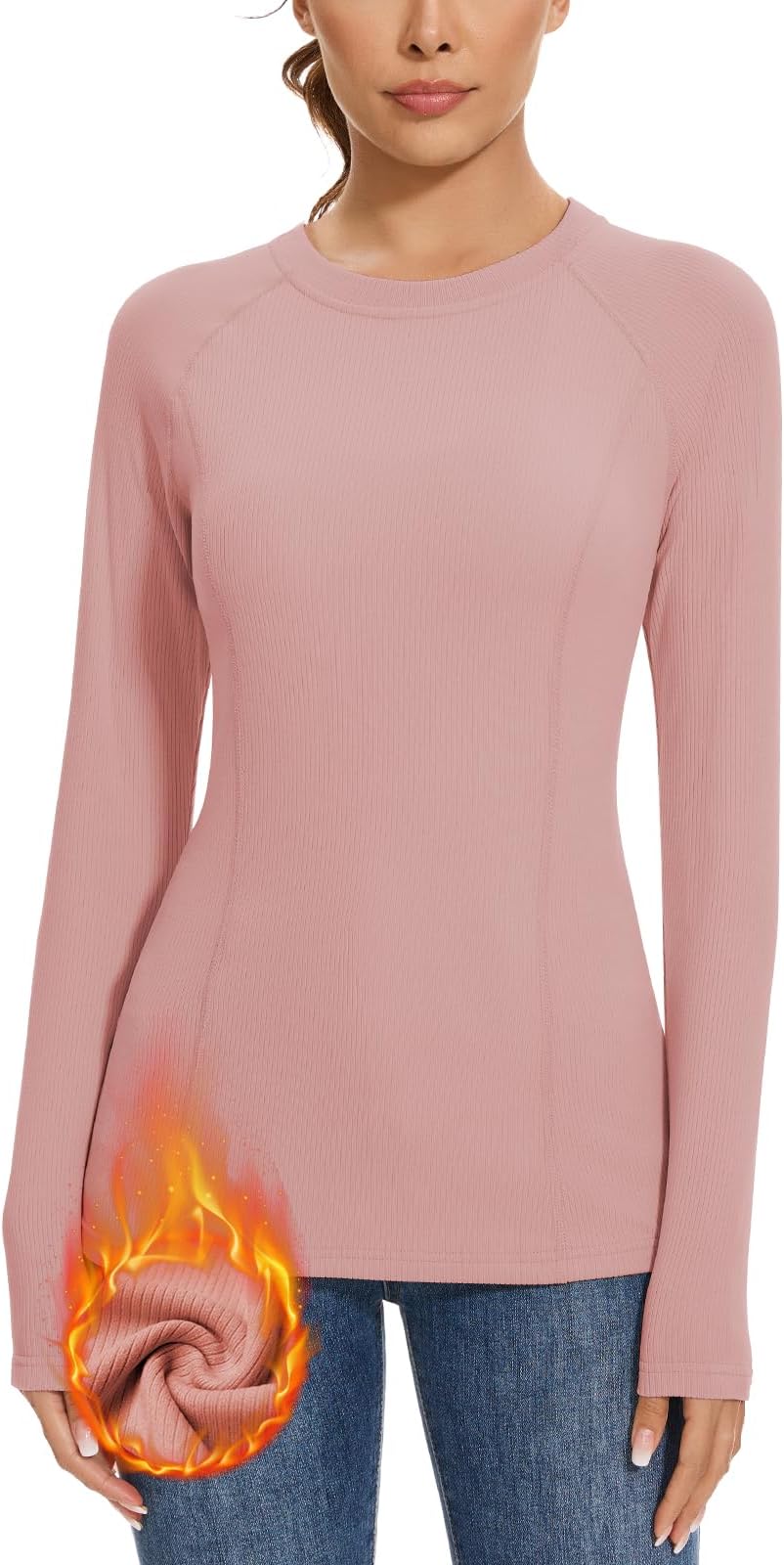 WOWENY Thermal Shirts for Women Base Layer Soft Fleece Lined Long Sleeve Top Thermal Underwear Winter Cold Weather