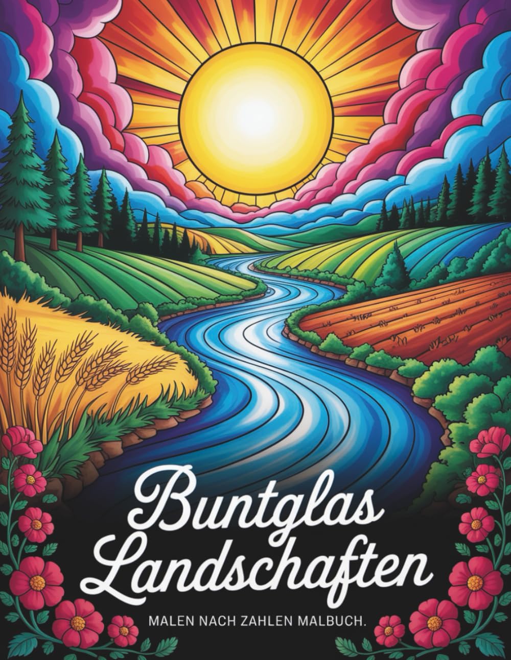 Buntglas-Landschaften – Malen nach Zahlen Malbuch: Landschaftsbilder im Buntglas-Stil zum Ausmalen nach Zahlen für Erwachsene
