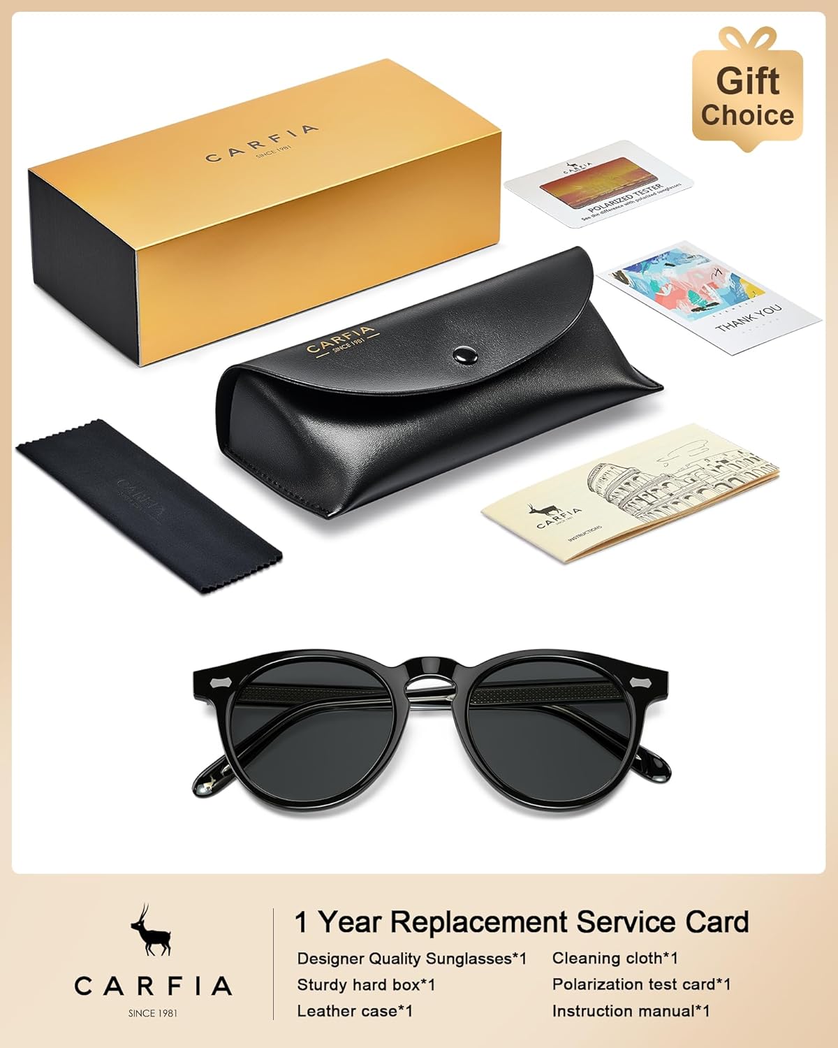 CARFIA Retro Acetate Polarized Sunglasses for Men UV Protection, Vintage Round Frame Eyewear with Gold Filigree CA5506 - Image 7