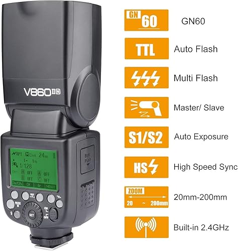Miniatura 2 de GODOX V860II-N Kit I-TTL GN60 2.4G HSS 18000s batería de iones de litio cámara flash Speedlite luz compatible con D800 D700 D7100 D5200 D300 D300S