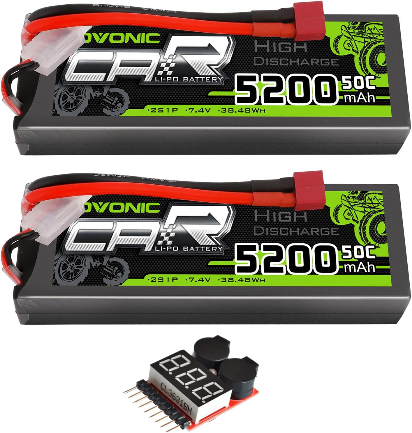 OVONIC 2s Lipo Battery 50C 5200mAh 7.4V Lipo Batería con conector T estilo Dean para automóviles, camiones, barcos, vehículos (2 paquetes) (con