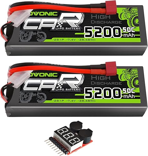OVONIC 2s Lipo Battery 50C 5200mAh 7.4V Lipo Batería con conector T estilo Dean para automóviles, camiones, barcos, vehículos (2 paquetes) (con
