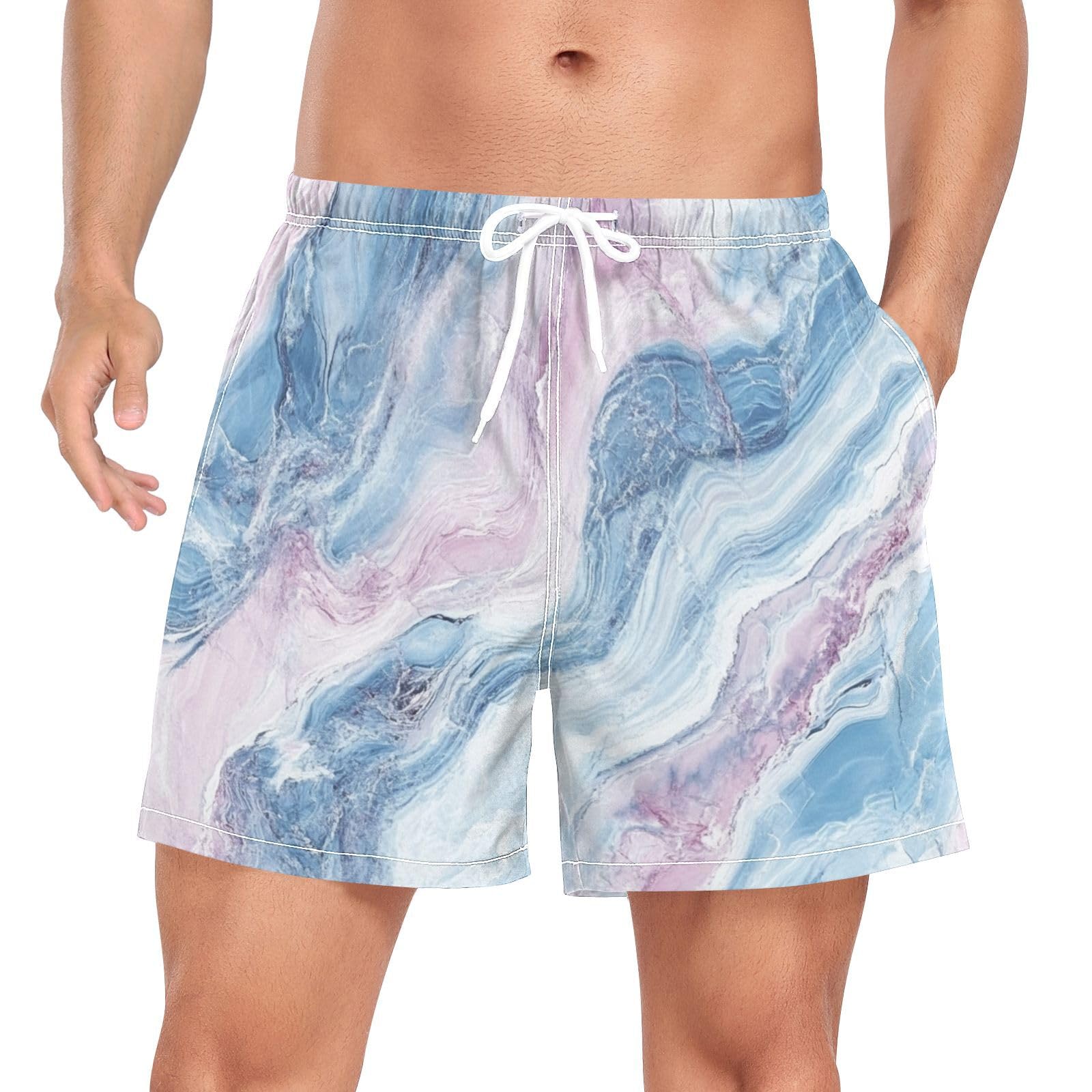 Bañador para hombre de playa y gimnasio pantalones cortos de mármol azul claro 8