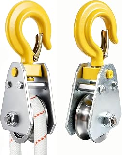2 Ton Umlenkrolle mit Kugellager und Haken, Umlenkrollen für 15mm Seile Stahlseil, für Seilzug Seilwinde Forst Zubehör