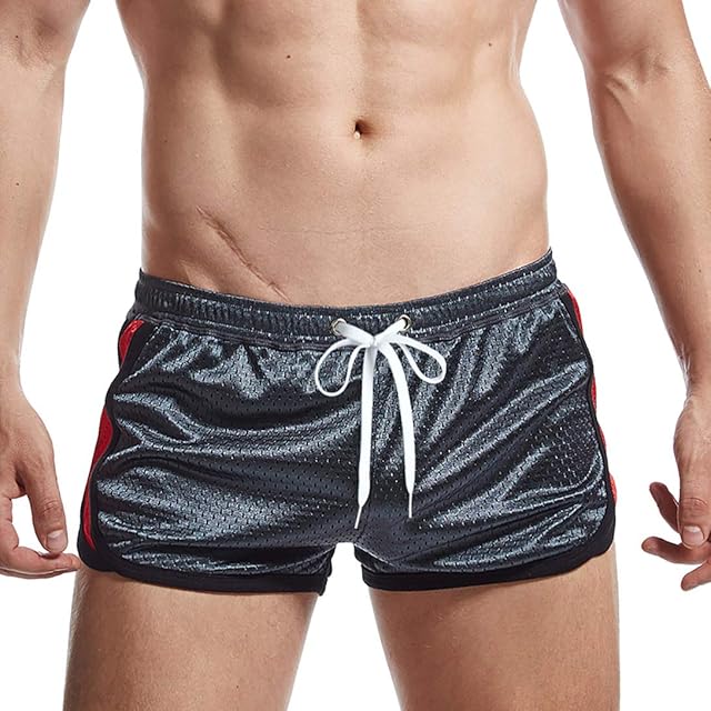 AIMPACT Mens Workout Shorts Running Mesh Quick Drying 3 inch Booty Short Shorts(GreyRed S)