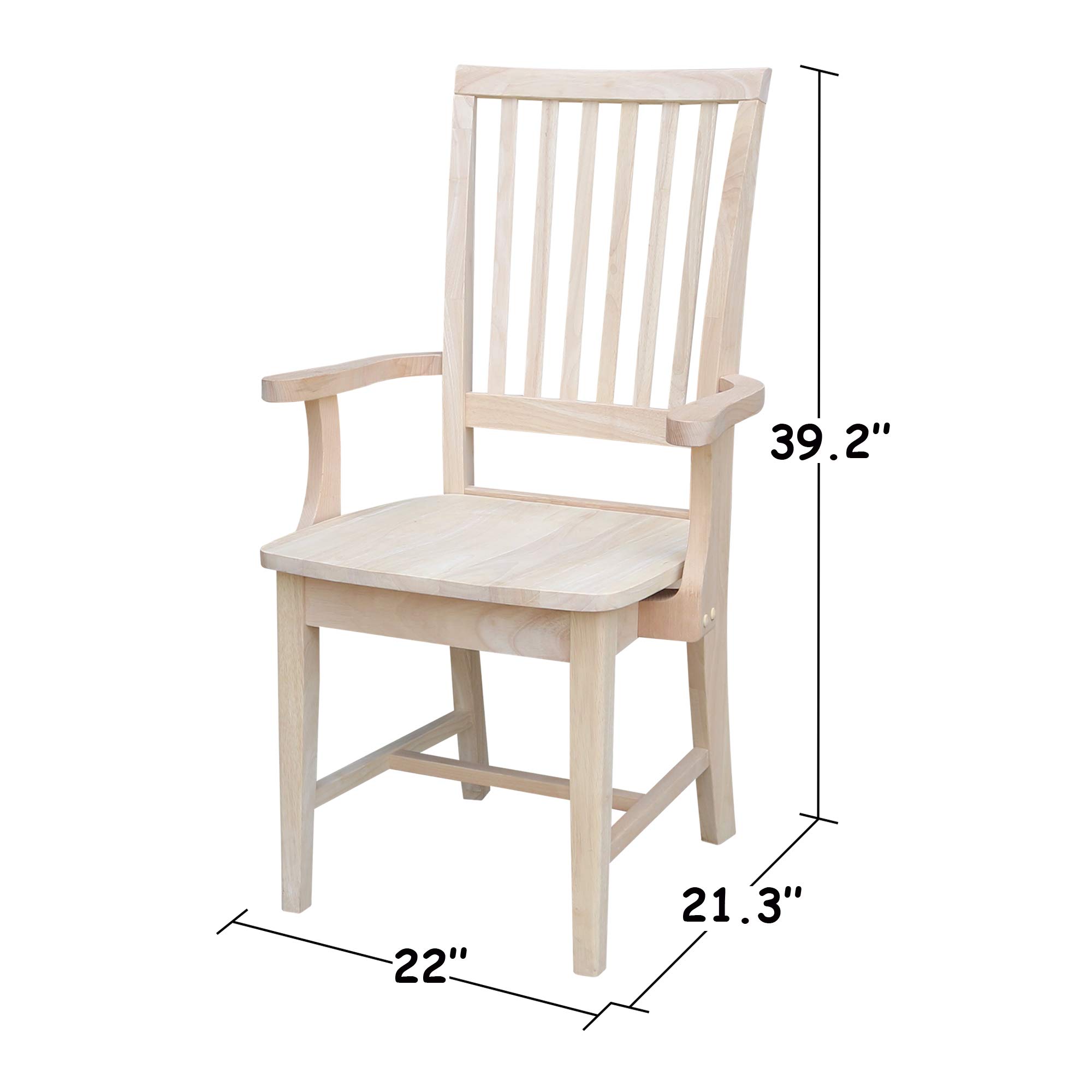 Mission Side Chair with Arms Solid Parawood, construcción de asiento de caja, cocina/comedor, 55.88cmde ancho x 53.34cmde profundidad x 99.06cmH, 225 libras de peso de 4