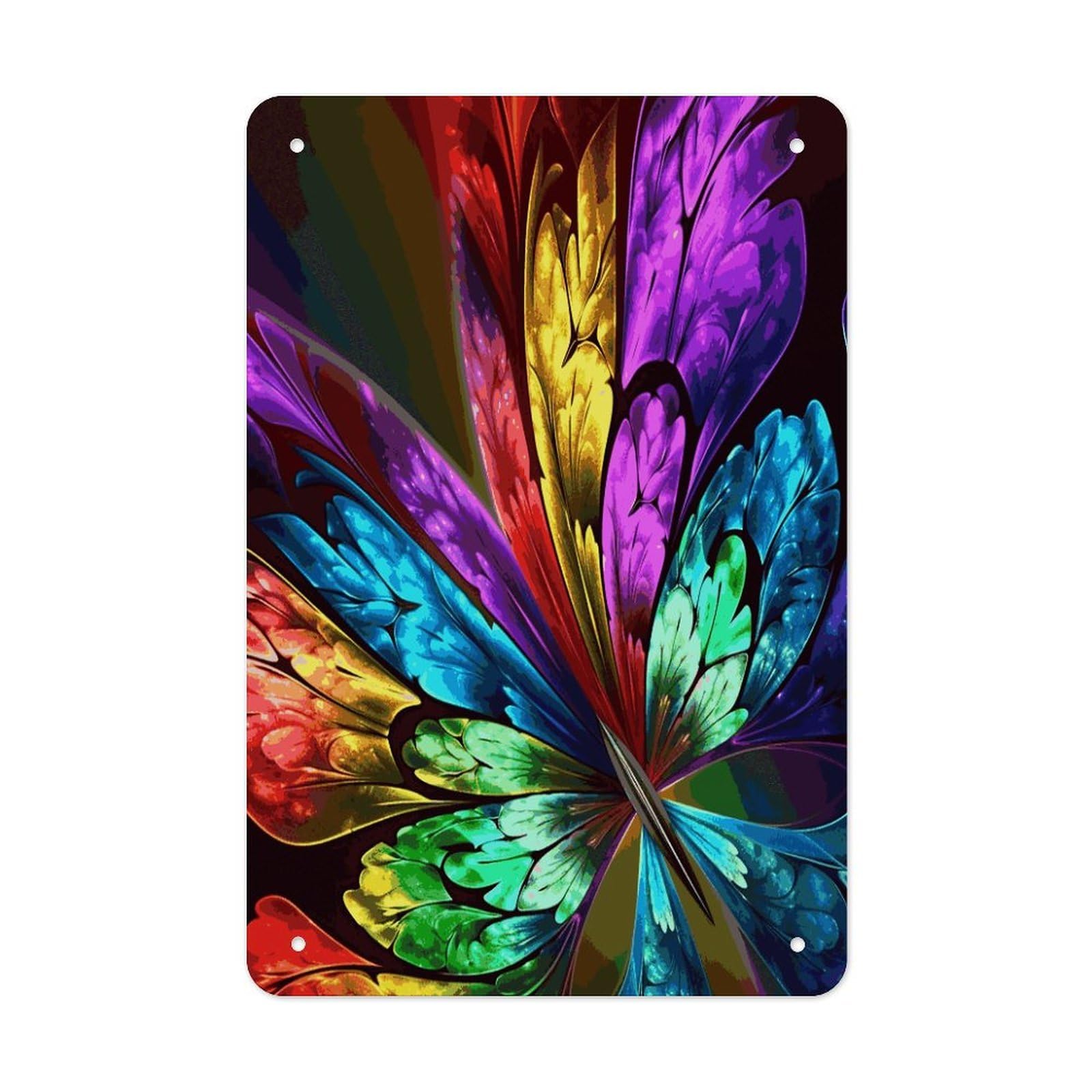 LDGSUPH Rainbow Butterfly Wall Art Prints Folded Edge Iron Sheet Painting with Holes for Wall Prints Decorative Picture Metal Signboard Decor Painting for Outdoor Indoor Wall Decor