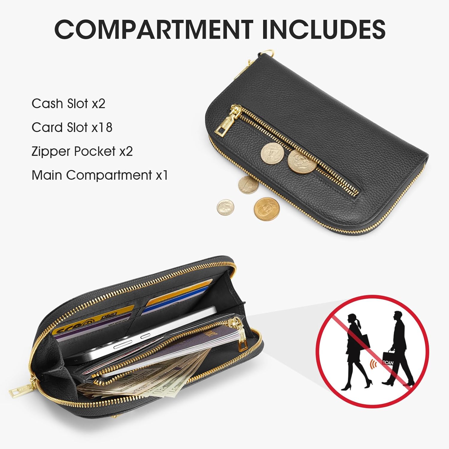 Kattee RFID Wallet Women, Leather Wristlet Wallets for Women,Slim Clutch Purses Card Holder with Removable Wrist Strap - Image 3