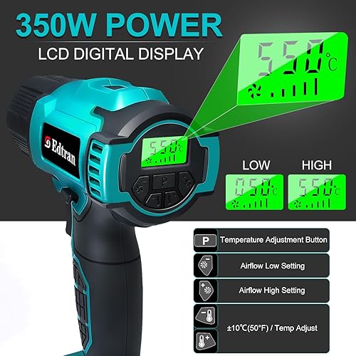 Miniatura 2 de Pistola de calor inalámbrica para batería Makita de 18 V, 350 W, 122  a 1022 , pistola de aire caliente de calentamiento rápido con pantalla digital