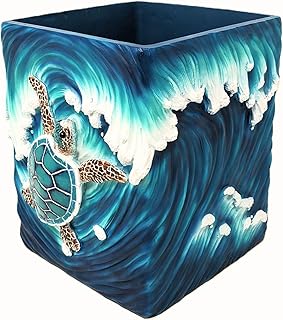BestGiftEver Sea Turtle Wave Accent Trash Bin - Nautical and Ocean - Inspired Wastebasket - Ideal for Sea and Marine Life Lovers