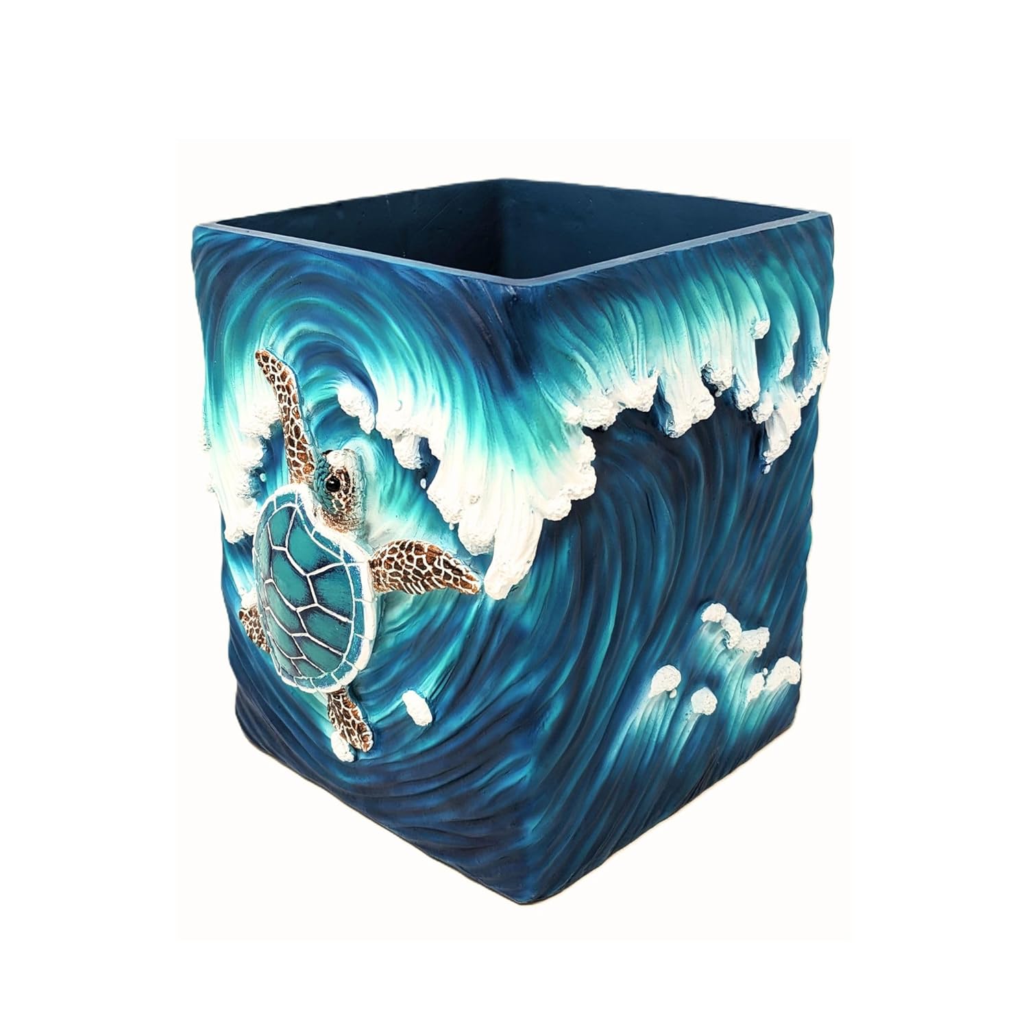 BestGiftEver Sea Turtle Wave Accent Trash Bin - Nautical and Ocean - Inspired Wastebasket - Ideal for Sea and Marine Life Lovers