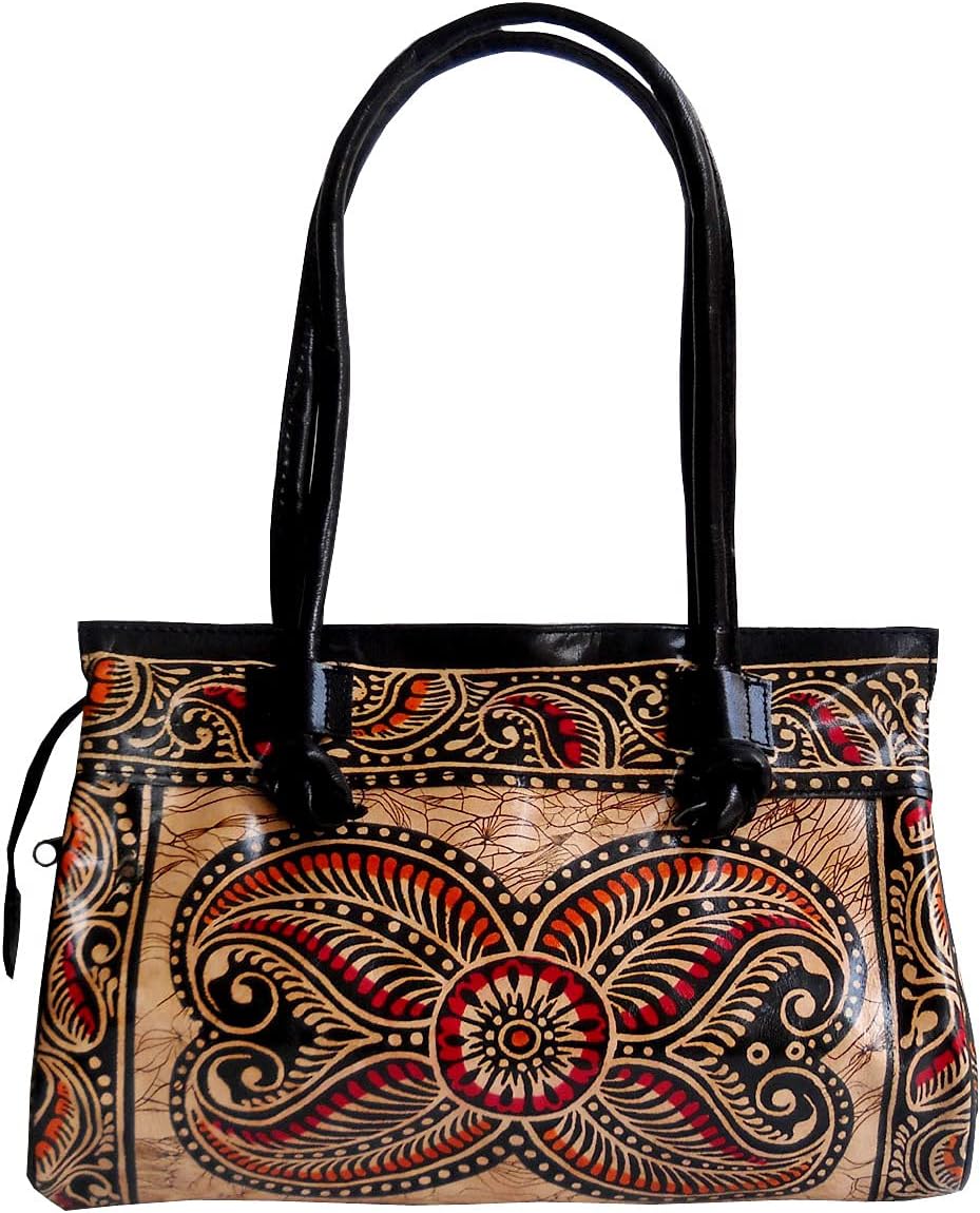 Handmade Shantiniketan Leather Shoulder Bag for Women – Ethnic Indian Batik Design Vintage Boho Purse