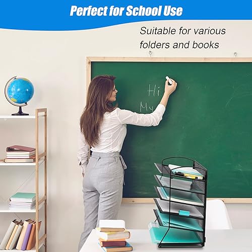 Miniatura 6 de Easepres Organizador de archivos de malla de 6 niveles para documentos de escritorio para oficina o hogar color negro Negro, Paquete de 2 Negro,