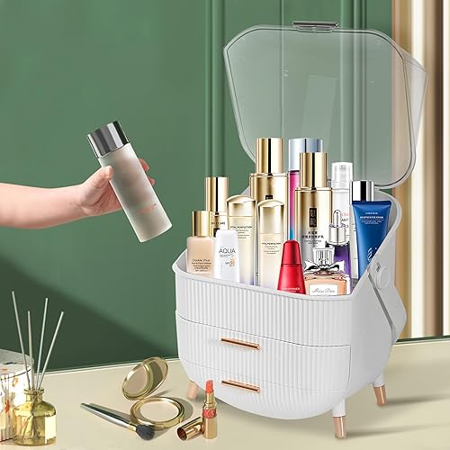 Miniatura 9 de MASSY Caja de almacenamiento de maquillaje con forma de huevo (Oval), organizador portátil de cosméticos de tocador de encimera Preppy