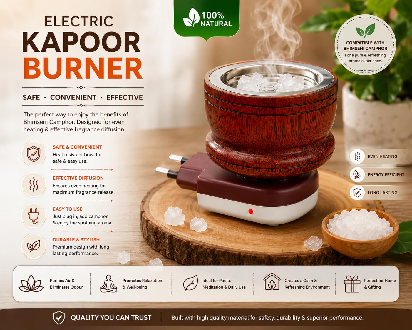 Bhimseni Camphor Diffuser - Electric Burner Combo -3