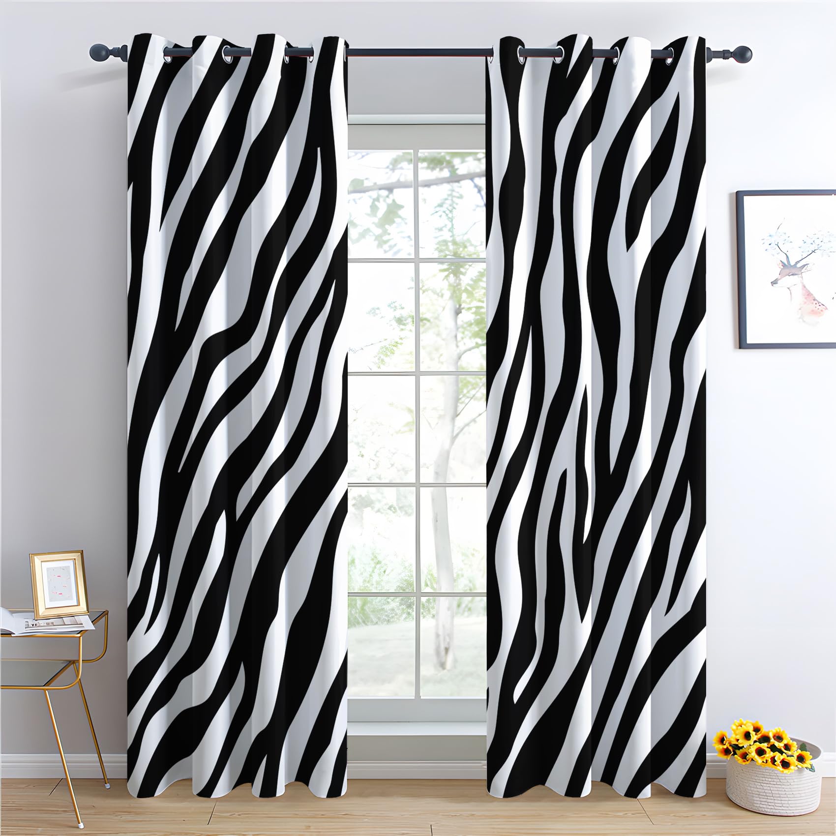 Luxfieo Zebra Print Blackout Curtains for Living Room Bedroom - 84 Inch Drop Curtains 52x84, Black and White Animal Print Patterned Window Treatments, Thermal Eyelet Drapes 2 Panels R#318