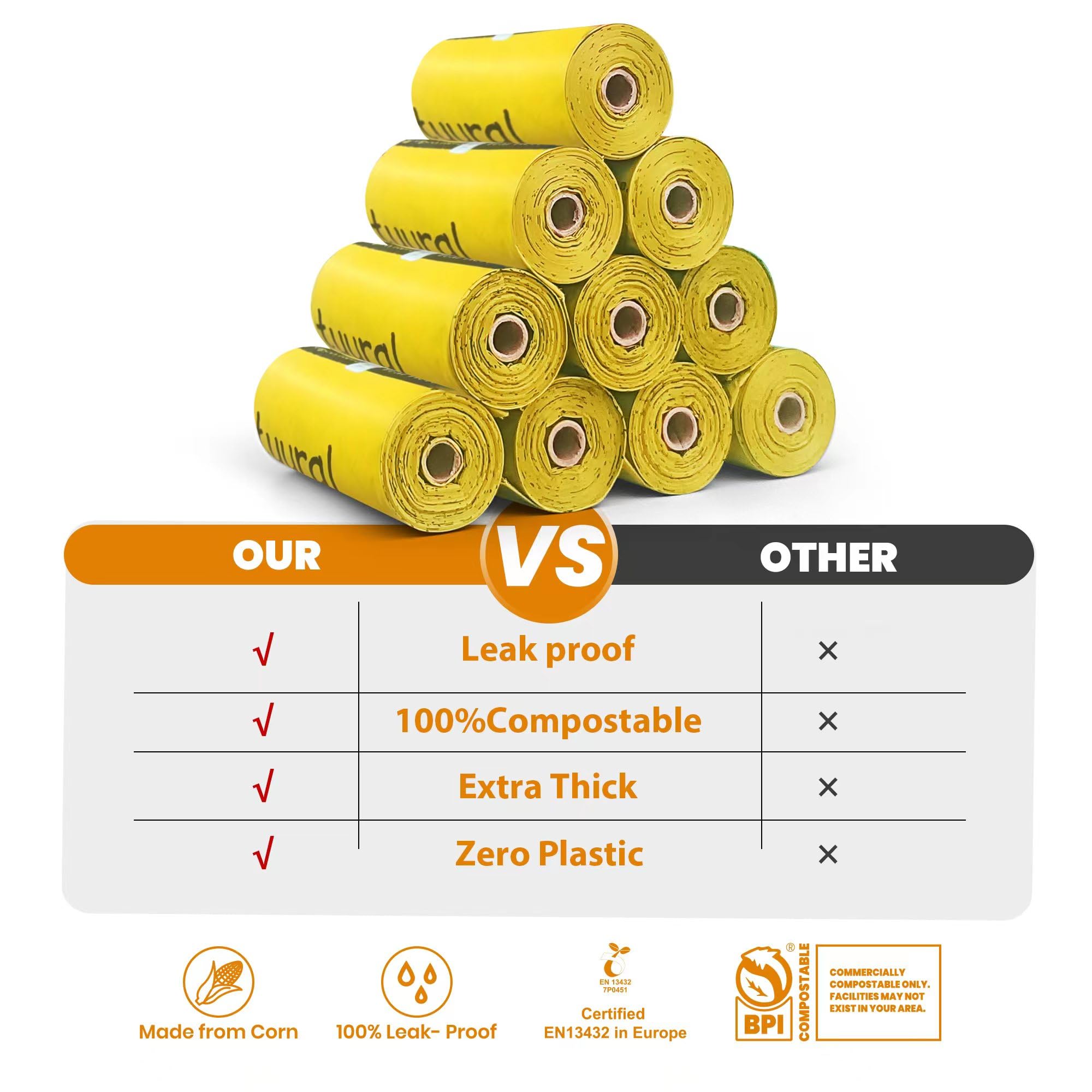 Natuural Compostable Dog Poop Bags-270Bags 18Rolls, Dog Poop Bags Made of Cornstarch, ASTM D6400 & EN13432 - Image 2