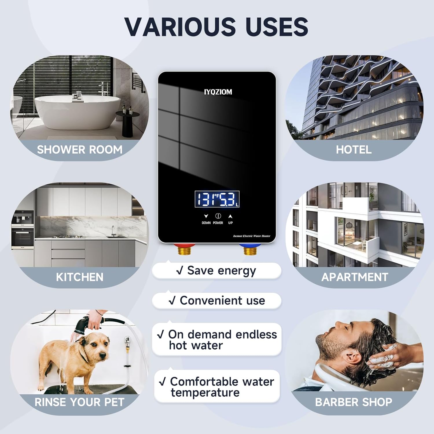 Instant Electric Water Heater 240V 6.5kW.Tankless Water Heater for Kitchen with Self Modulating Technology.Tankless On Demand Water Heater.Electric Hot Water Heaters for Sink.Overheating Protection.