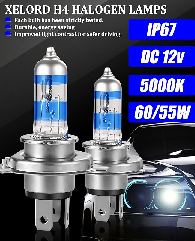 XELORD H4 55W 12V Xenon Fehér Autó Fényszóró Izzó E-Mark 2db