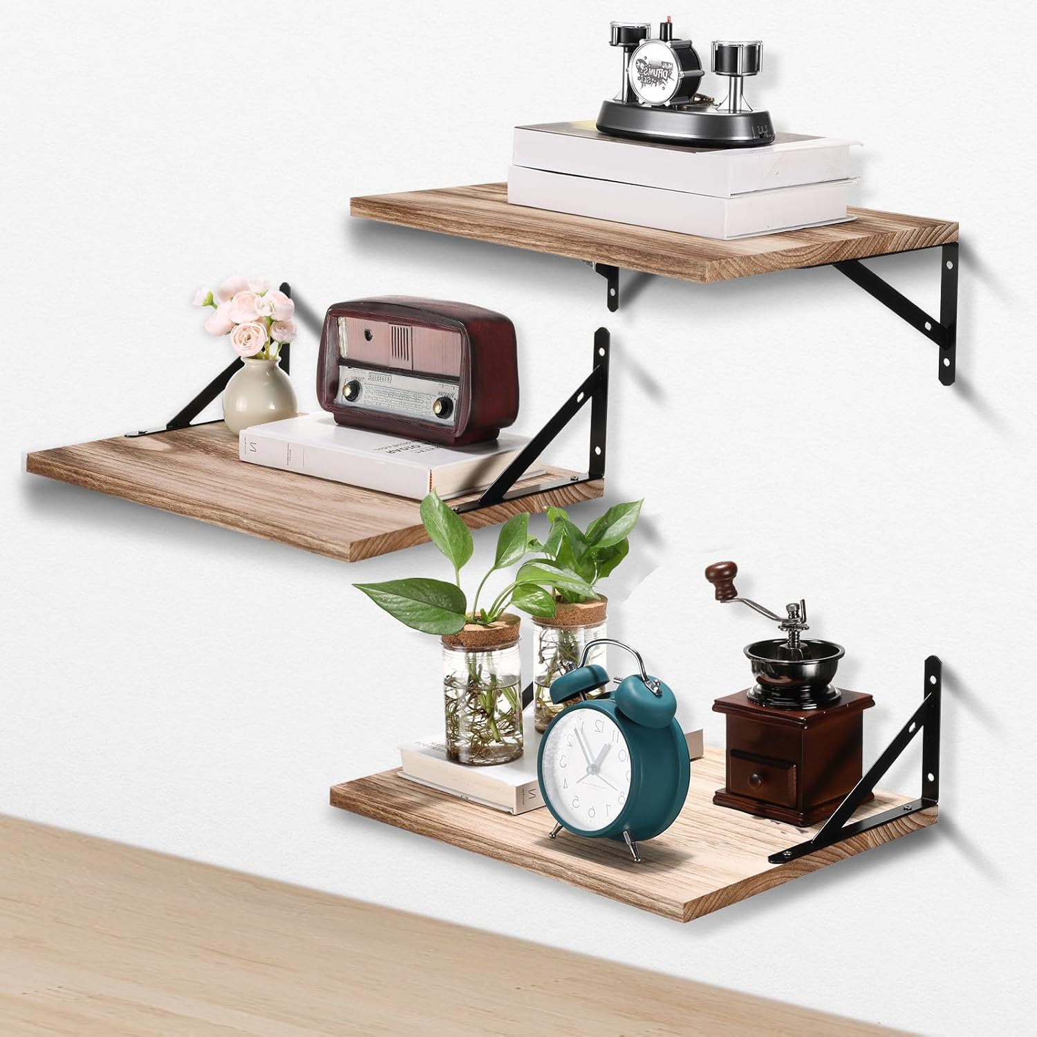 3 Set Deep Floating Shelves for Wall, 12 Inch Deep Wall Mounted Hanging Shelves Large Ledge for Living Room, Kitchen, Office, Bathroom and Bedroom Decor; Storage and Display Shelf Set