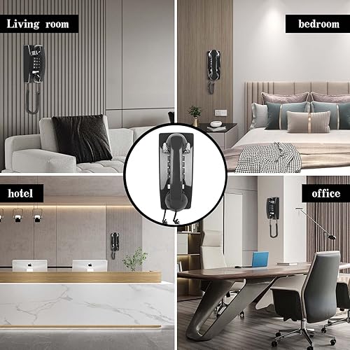 Miniatura 6 de MCKTHO Teléfonos retro de pared, antiguo teléfono fijo con sonido mecánico fuerte, teléfono vintage con cable de pared con volumen ajustable para el