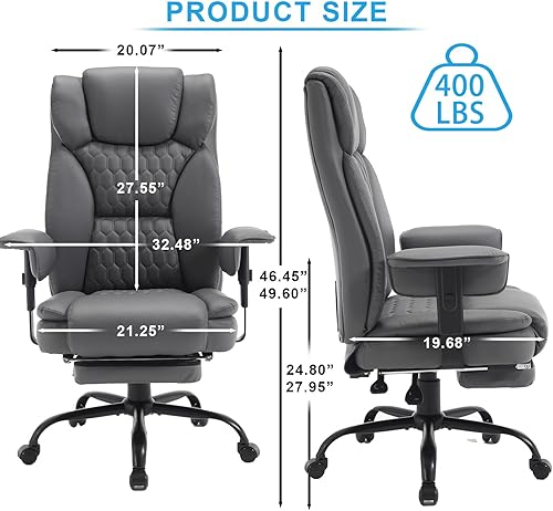 Miniatura 2 de Silla de oficina gris, silla ejecutiva de oficina con respaldo alto y reposapiés, 400 libras, silla de oficina grande y alta, silla de oficina
