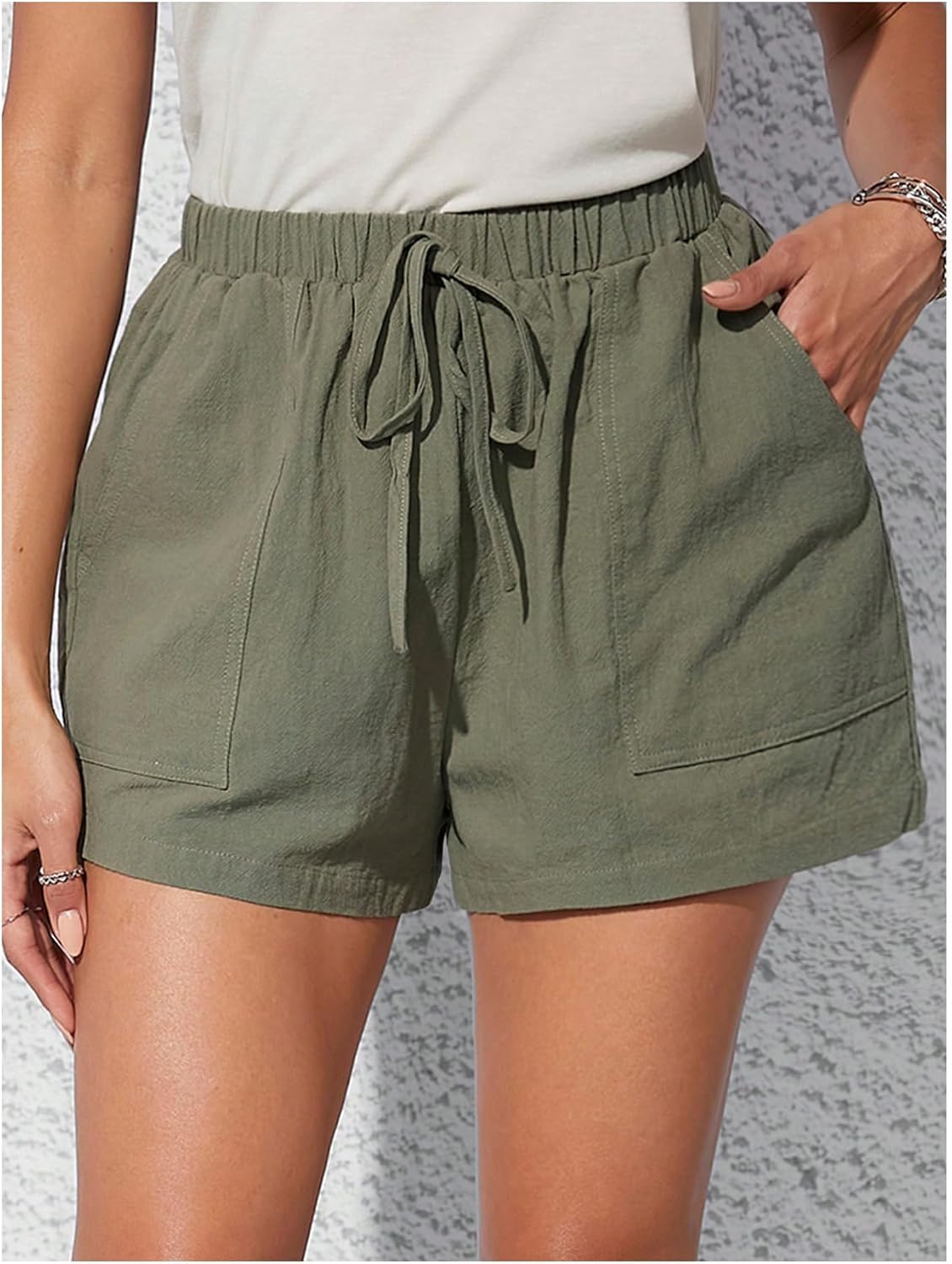 SweatyRocks Women's 2 Pack Linen Shorts with Pocket High Waist Wide Leg Summer Shorts - Image 3