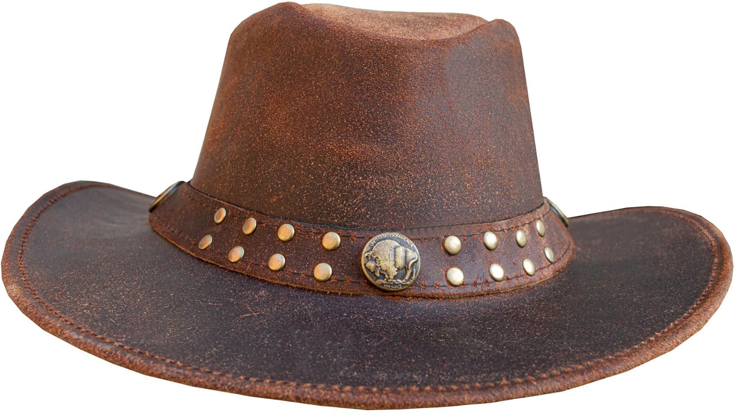 GARGOYLE BELLS Genuine Leather Cowboy Western Hat for Men Woman Studded Steampunk Hat Deadman Top Hat for Halloween Costume