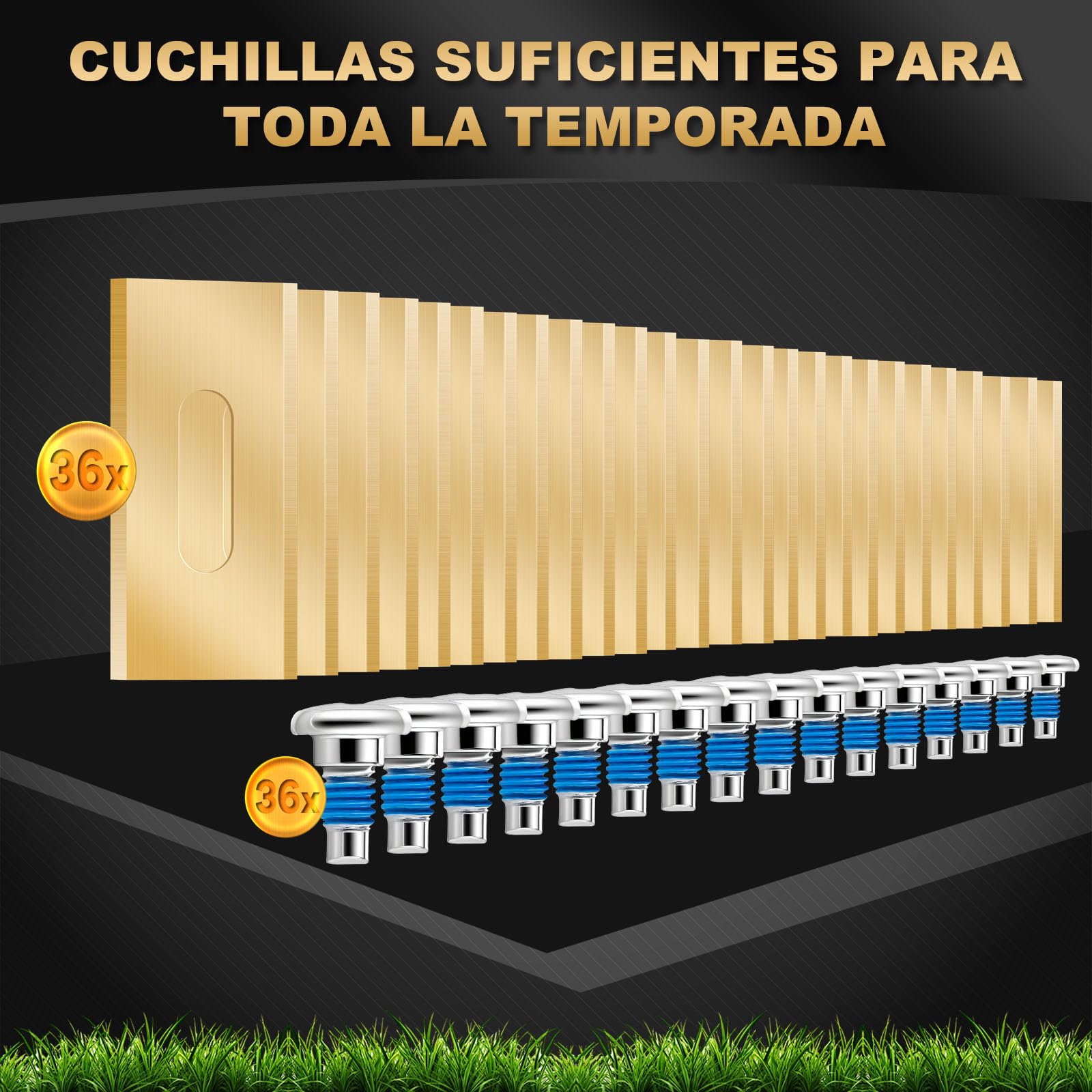 FourShow 36 Cuchillas Endurance Compatibles con Todos los Robots Cortacésped Husqvarna, Cuchillas de Reposición de Titanio Duraderas, Incluyendo Tornillos con Recubrimiento de Seguridad
