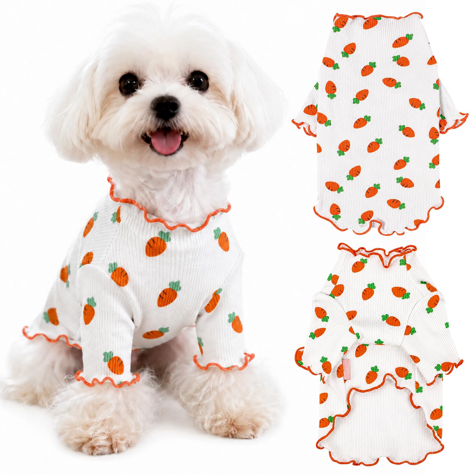 Yaopelky Dog Shirt for Small Medium Dogs,Carrot Print Girl Dog Clothes with Red Ruffle Trim, Cute Puppy T-Shirt for Yorkie Maltese Chihuahua Clothes (Carrot, M(3.5-4.5kg))