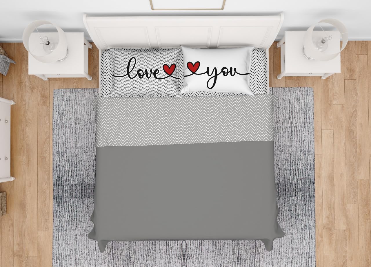 BIANCHERIAWEB Completo Lenzuola Letto in 100% Cotone Made Italy Disegno Happy GI Matrimoniale Love You