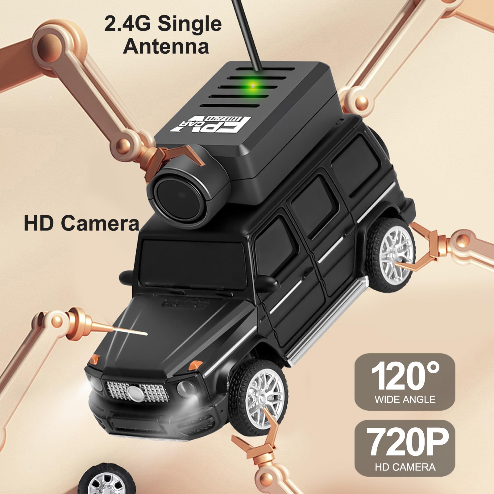 GoolRC WLtoys 6406 - Mini auto radiocomandata, 2,4 GHz, scala 1:64, FPV, telecomando con fotocamera 720P, veicolo di controllo APP con luci LED per adulti, senza telecomando (nero)