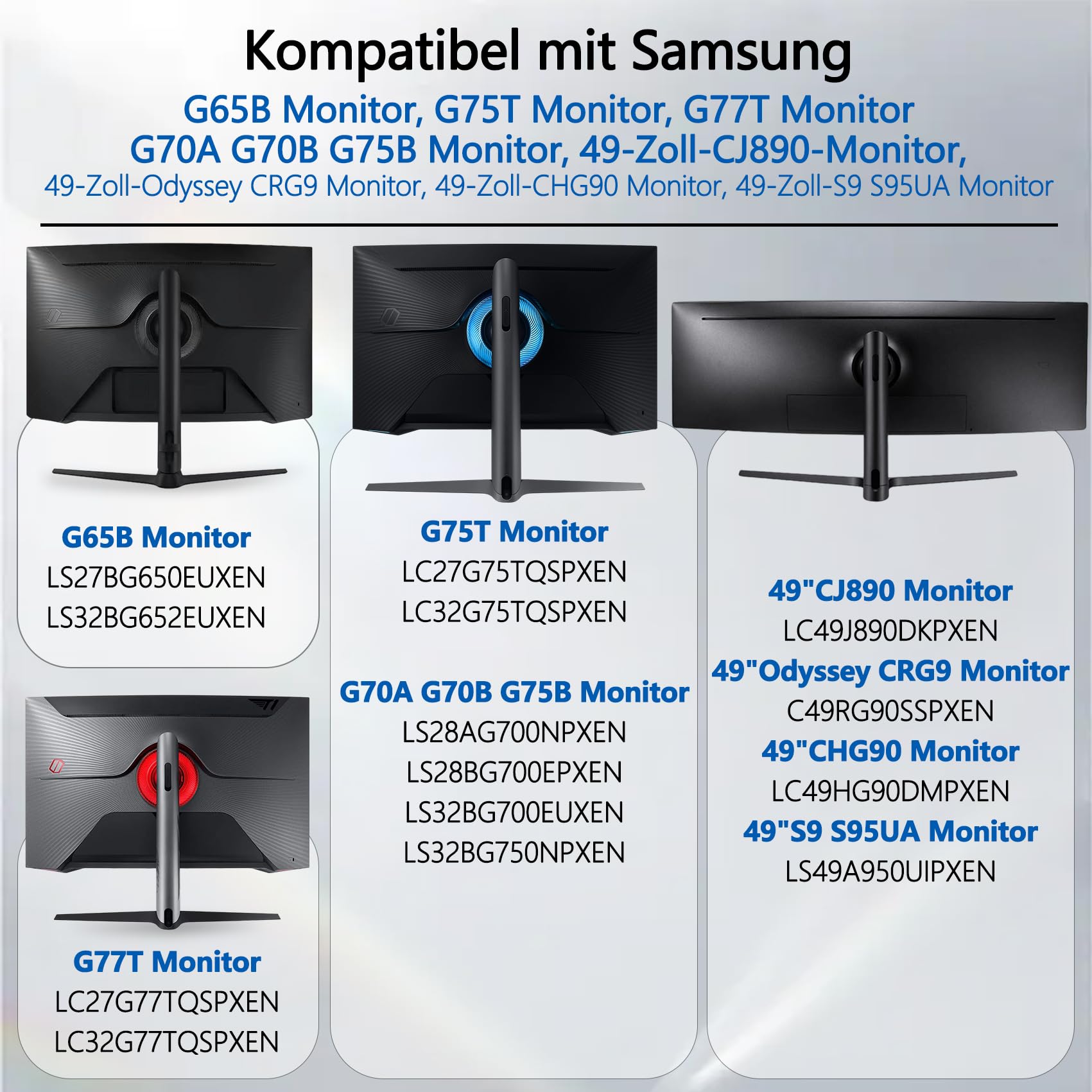 Odyssey G7 VESA Adapter kompatibel mit Samsung Odyssey G6, G7 Monitoren (passend für G65B G70A G70B G75NB G75T G77T CJ890 CRG9 CHG90 S95UA)–100x100 mm Wandhalterung(nicht kompatibel mit 43" Monitoren)