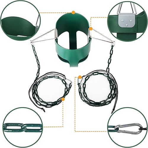 Miniatura 6 de KINSPORY - Columpio para bebés al aire libre, respaldo alto, asiento de columpio completo de alta resistencia, cadenas recubiertas de 59 pulgadas