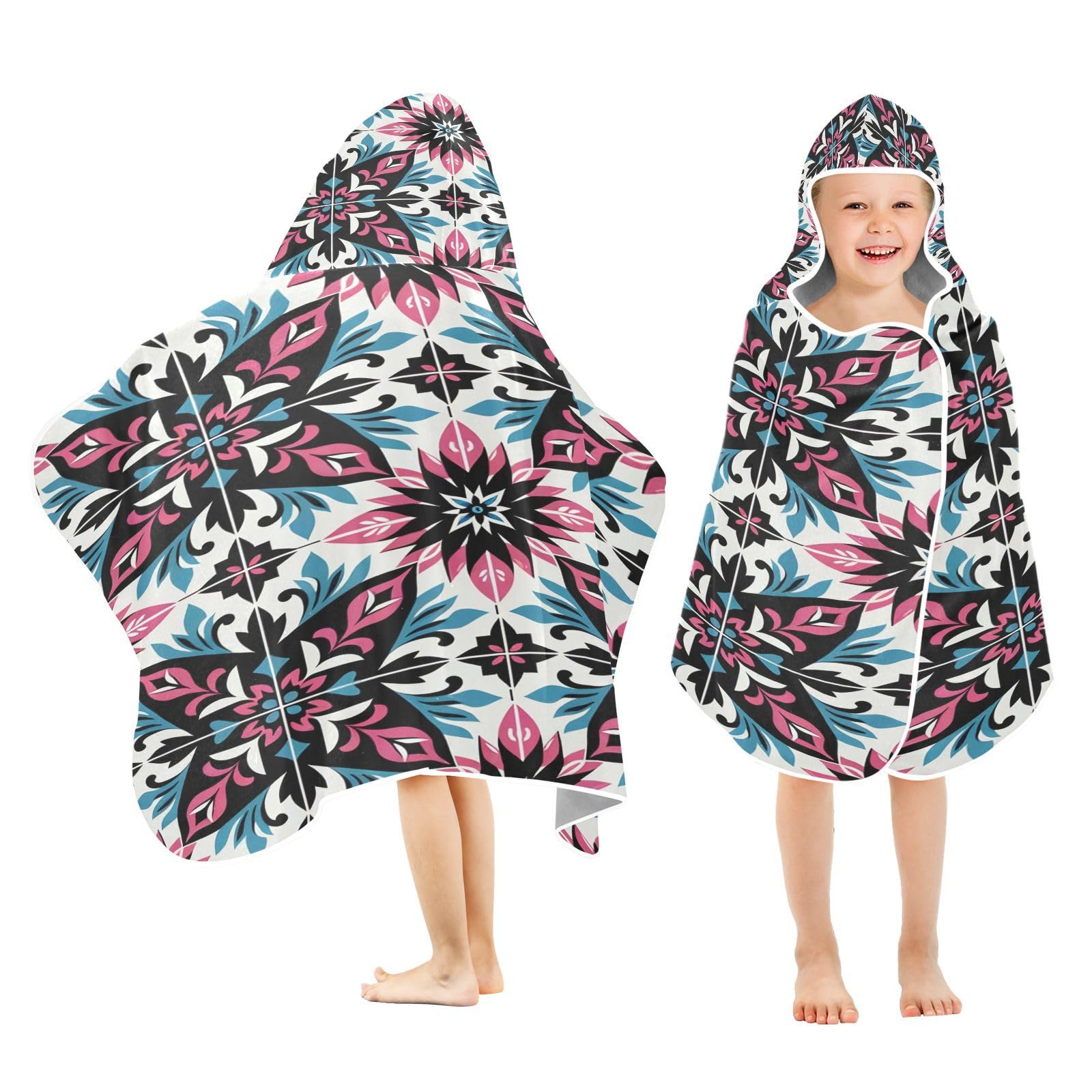 Kigai Mandala Hooded Beach Towel for Kids Soft Absorbent Quick Dry Bath Towel with Hood Lightweight Toddler Shower Pool Bath Wrap for Boys Girls