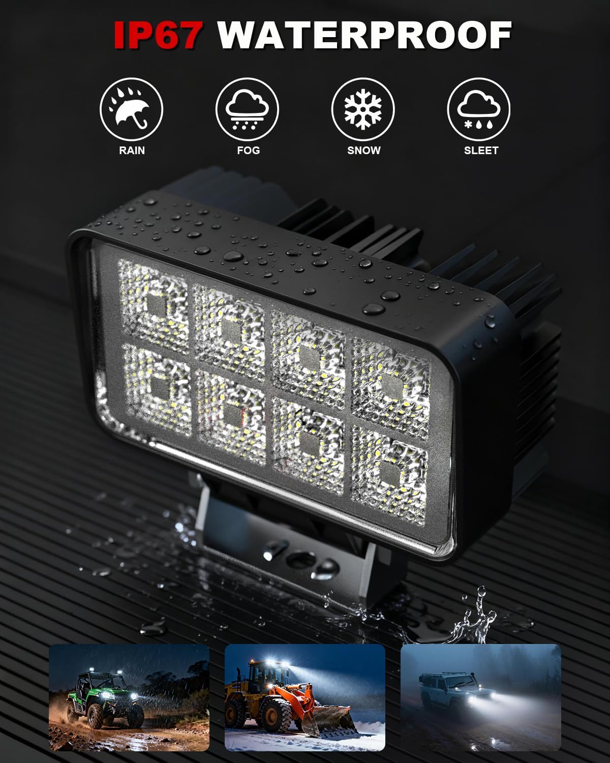 LED Tractor Work Lights 4.4 Inch, 12/24V 50W 9000LMS Led Lights Led Flood Light Pods for Truck, IP67 Waterproof Led Work Lights for Truck Tractor Boat UTV ATV Lighting 2PCS