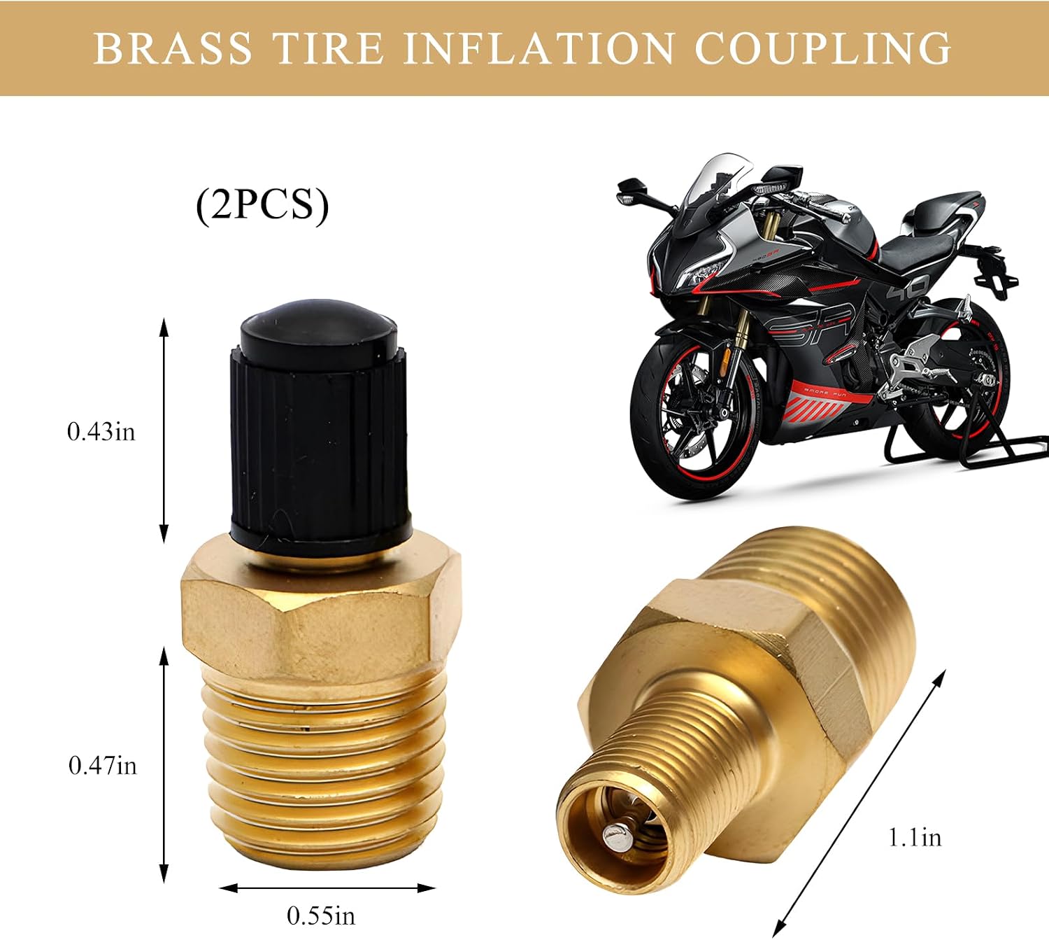 2PCS Brass Air Inflator Adapter, 1/4" NPT (M) to Standard Schrader Valve (M) with Sealing Caps, Anti-Corrosion Pipe Fittings Male Threads Valve Core for Air Compressor Tanks