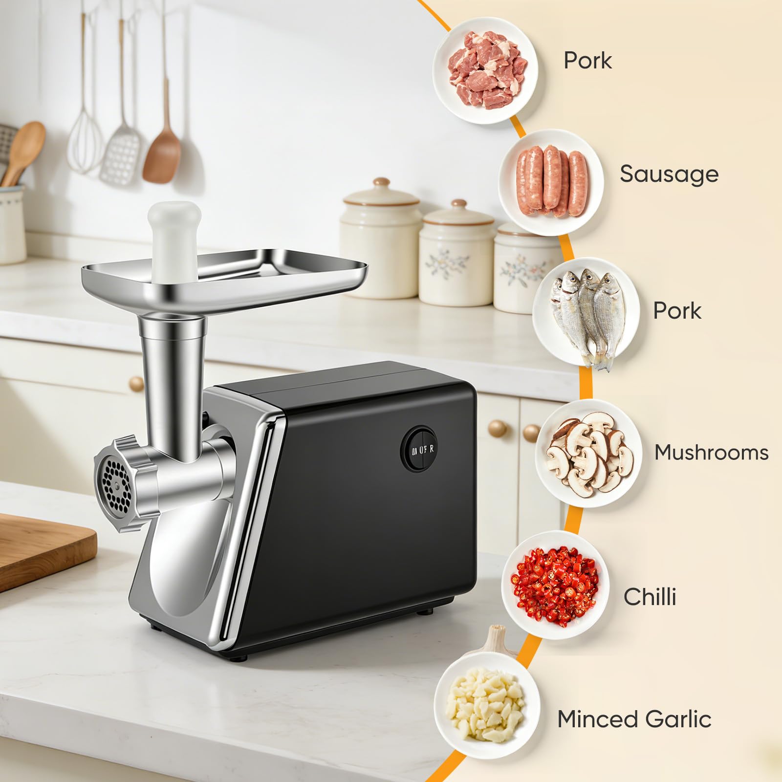 Hachoir À Viande Électrique 4 En 1 Pour Saucisses,Légumes,Fromage, Silencieux Et Protection Contre Surchauffe,En Acier Inoxydable Et Aluminium,Avec 3 Plaques De Coupe Et Remplisseur De Saucisses