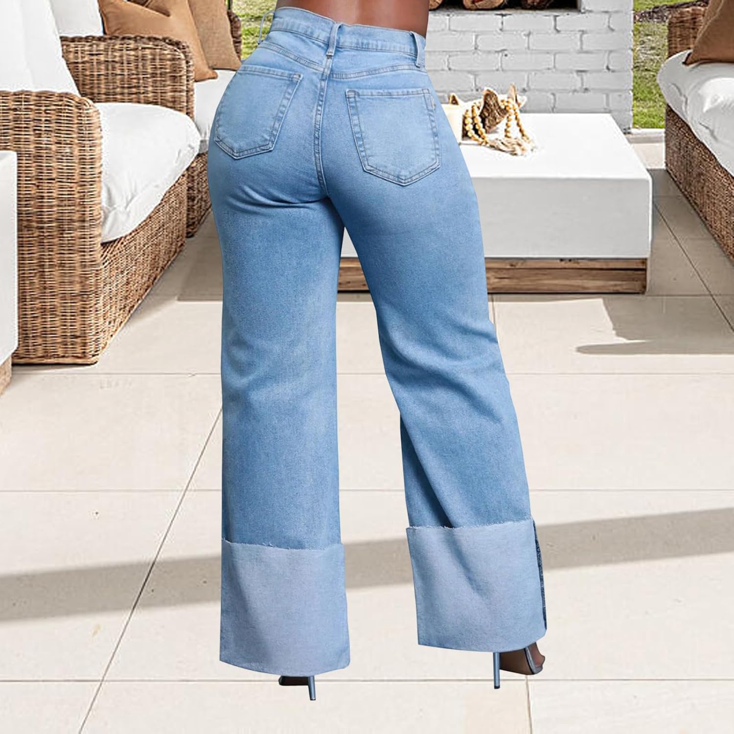 Women's Wide Leg Straight Jeans High Waisted Baggy Stretch Loose Denim Pants - Image 2