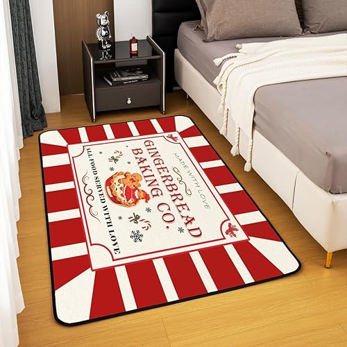 Miniatura 4 de Feelyou Juego de alfombras navideñas de hombre de jengibre de 5 x 7 pies, alfombras de sala de estar con dulces de Navidad para dormitorio, niños y