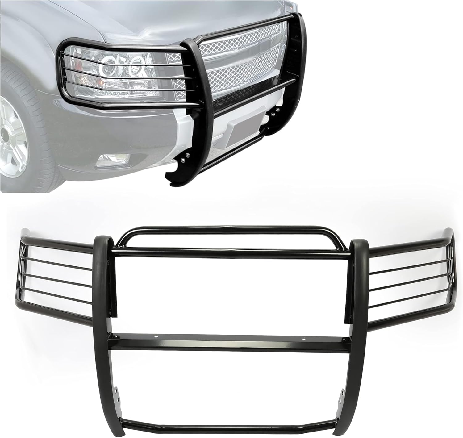 HECASA Brush Guard Compatible with 2007-2014 Chevy Chevrolet Suburban Tahoe Avalanche 1500 (New Body Style) Grille Grille Guard Front Bumper Protector Steel Powder Coated Black