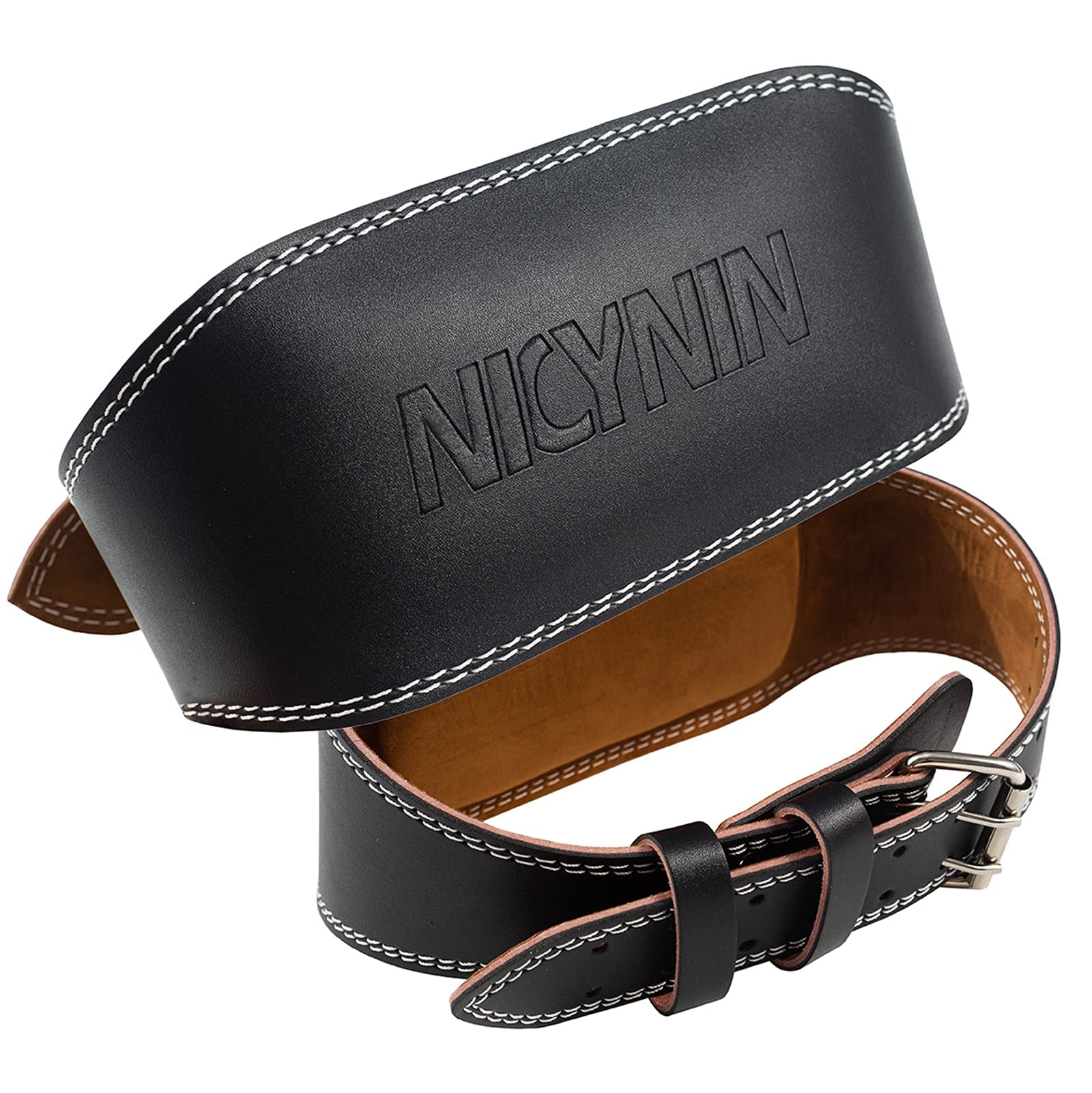 Weight Lifting Belt - Leather Gym Back Support Belt, 6 Inch